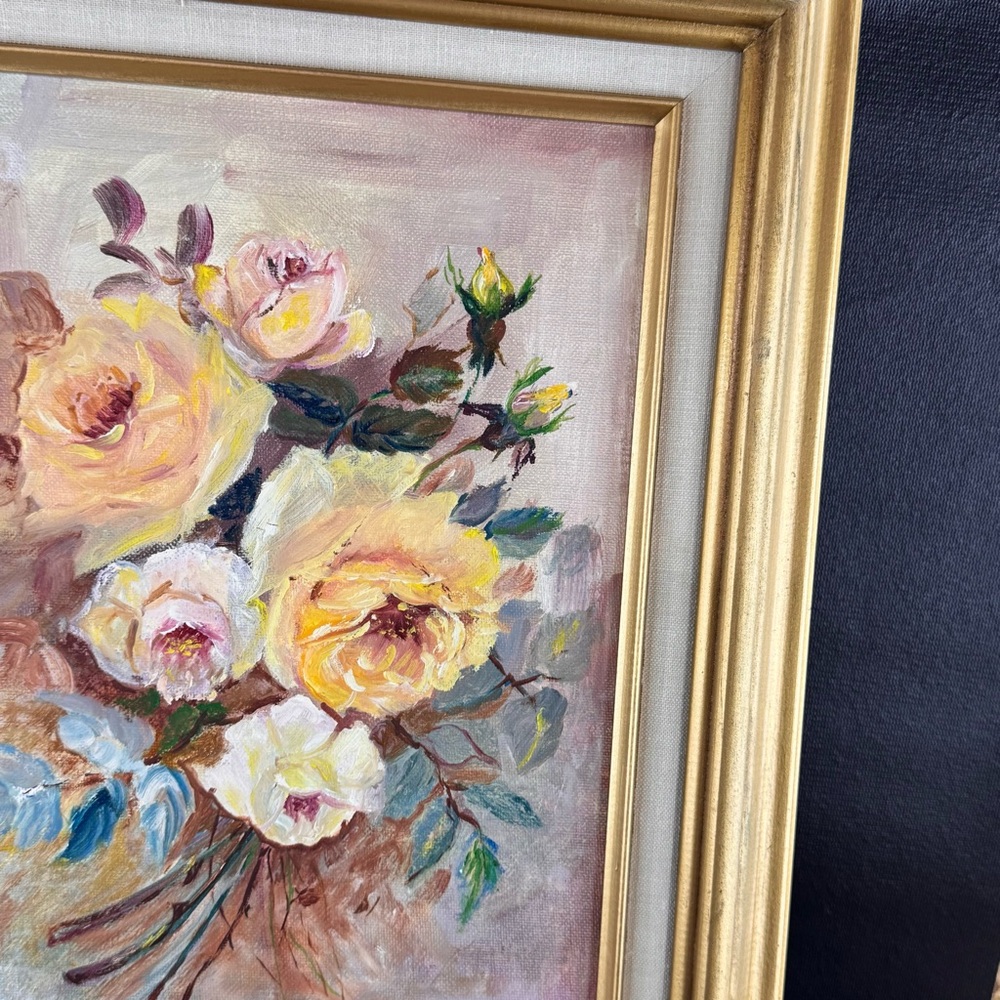 Original Floral Oil Painting Framed 17x13 Artist Unknown - Picture 6 of 6